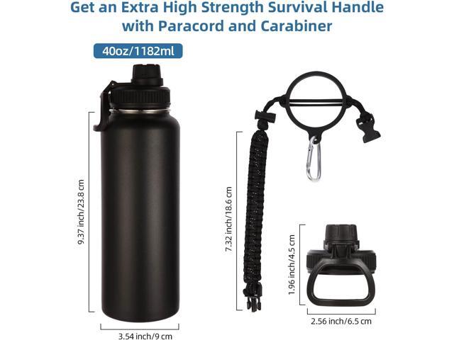 Volhoply 40 oz Insulated Water Bottles Paracord Handle, Stainless Steel Sports Bottle with Spout Lid, Double Walled Travel Water Thermos with Wide...