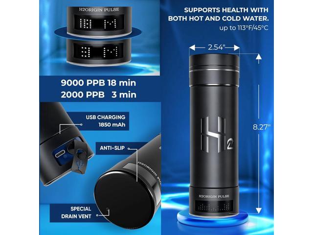 Hydrogen Water Bottle Generator, Up to 9000 PPB Hydrogen Bottle Water Ionizer with SPE/PEM Technology, 3-in-1 Portable Universal Adapter and...