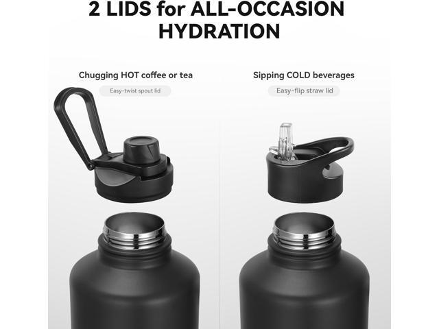 64 oz Insulated Water Bottle with Straw & Spout Lids, Stainless Steel Metal Half Gallon Water Jug with Paracord Handle, Double Wall Vacuum,...