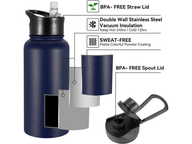 32 oz Insulated Water Bottle Bulk 8 Pack, Stainless Steel Sports Water Bottles with Straw Lid & Wide Mouth Lids, Double Walled Vacuum, Leak Proof,...