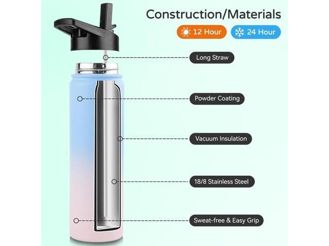 DOMICARE Insulated Water Bottle, 22 oz Vacuum Insulated Stainless Steel Reusable Sports Bottle with Straw Lid & Spout Lid for Travel, Camping,...