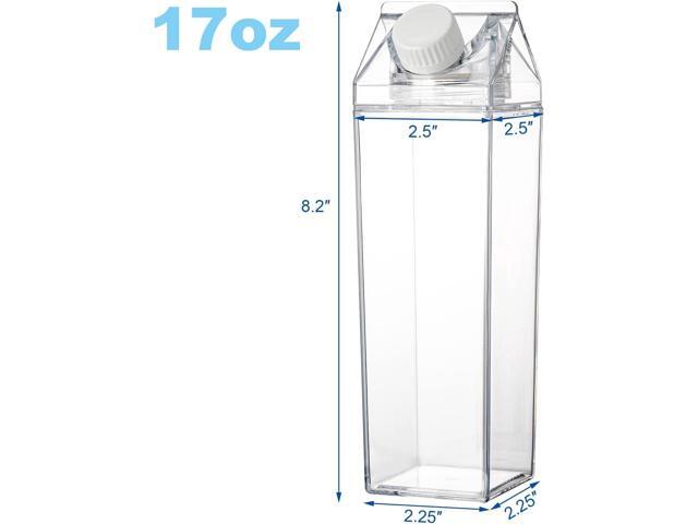 yarlung 6 Pack Milk Carton Water Bottle, 17 Oz Clear Plastic Milk Box Portable Square Juice Bottle for Outdoor Sports Travel Camping