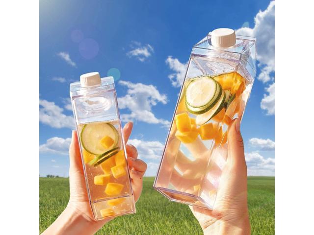 yarlung 6 Pack Milk Carton Water Bottle, 17 Oz Clear Plastic Milk Box Portable Square Juice Bottle for Outdoor Sports Travel Camping