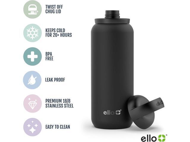 Ello Cooper Twist 32oz Stainless Steel Water Bottle with Chug Lid Leak Proof Double Walled and Vacuum Insulated Built in Carry Loop ...
