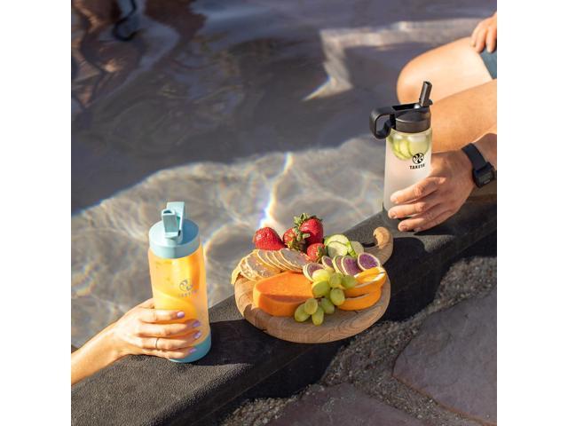 Takeya Glass Water Bottle - Durable Thermo-Shock Resistant Glass with Sure-Grip Safe Shell - Clear Leak-Proof Bottle with Straw Lid - Dishwasher...