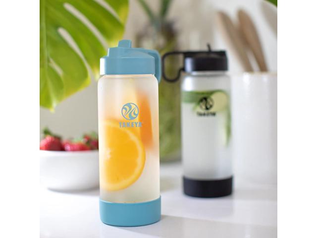 Takeya Glass Water Bottle - Durable Thermo-Shock Resistant Glass with Sure-Grip Safe Shell - Clear Leak-Proof Bottle with Straw Lid - Dishwasher...