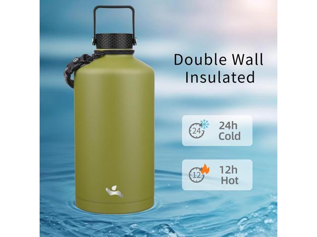 Gallon Insulated Water Bottle with Straw,128 oz 3 Lids Water Jug with Carrying Bag,Paracord Handle, Double Wall Vacuum Stainless Steel Metal...