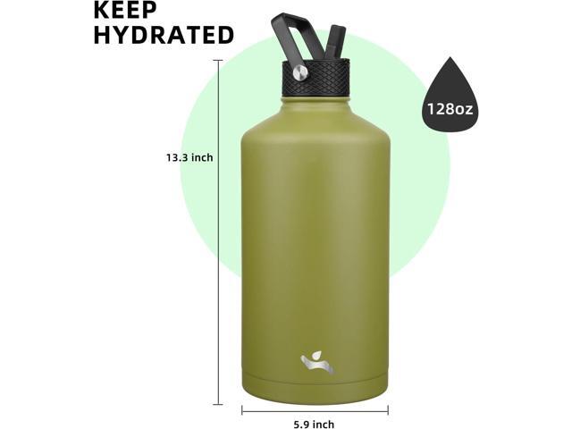 Gallon Insulated Water Bottle with Straw,128 oz 3 Lids Water Jug with Carrying Bag,Paracord Handle, Double Wall Vacuum Stainless Steel Metal...