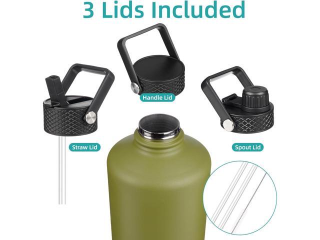 Gallon Insulated Water Bottle with Straw,128 oz 3 Lids Water Jug with Carrying Bag,Paracord Handle, Double Wall Vacuum Stainless Steel Metal...
