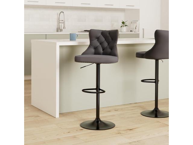 Grey Bar Stools Set of 2, Swivel Counter Height Bar Stools with Backs and Nailheads Trim, Velvet Upholstered Adjustable Barstools for Kitchen...