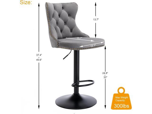 Grey Bar Stools Set of 2, Swivel Counter Height Bar Stools with Backs and Nailheads Trim, Velvet Upholstered Adjustable Barstools for Kitchen...