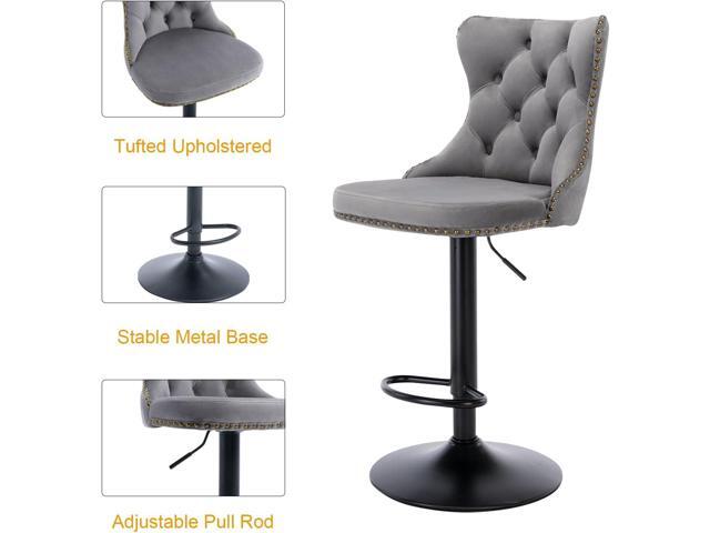 Grey Bar Stools Set of 2, Swivel Counter Height Bar Stools with Backs and Nailheads Trim, Velvet Upholstered Adjustable Barstools for Kitchen...
