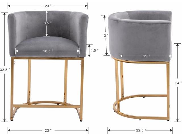 Contemporary Grey Velvet Bar Stools Set of 3, 24' Upholstered Fabric Counter Height Barstools Kitchen Counter Island Stools with Screwed Together...