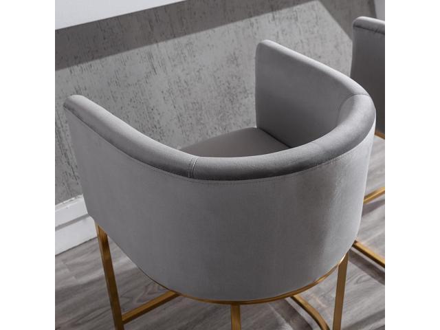 Contemporary Grey Velvet Bar Stools Set of 3, 24' Upholstered Fabric Counter Height Barstools Kitchen Counter Island Stools with Screwed Together...