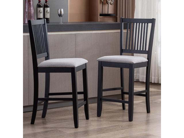 DUHOME Wood Bar Stools Set of 2, Counter Height Chairs Upholstered Barstool with Backrest Farmhouse Counter Stools for Kitchen Islands, Black