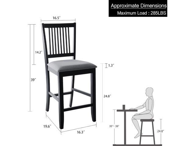 DUHOME Wood Bar Stools Set of 2, Counter Height Chairs Upholstered Barstool with Backrest Farmhouse Counter Stools for Kitchen Islands, Black