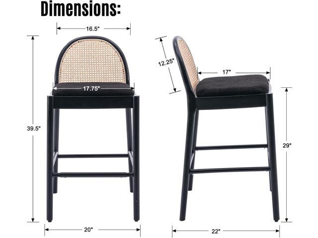 LukeAlon Modern Sherpa Bar Stools Set of 2, 29' Seat Height Tall Bar Chairs with Wooden Legs Natural Rattan Cane Back Bar Height Counter Stools...