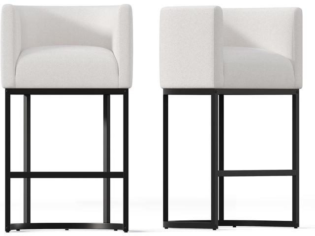 26' Modern Kitchen Counter Height Bar Stools,Fabric Upholstered Barrel Barstools Covers with Backs,Island Chairs Bar Stools Set of 2 with Metal...