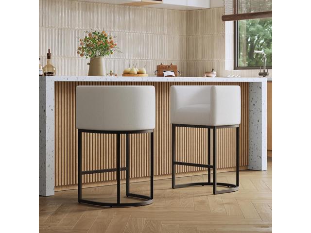 26' Modern Kitchen Counter Height Bar Stools,Fabric Upholstered Barrel Barstools Covers with Backs,Island Chairs Bar Stools Set of 2 with Metal...