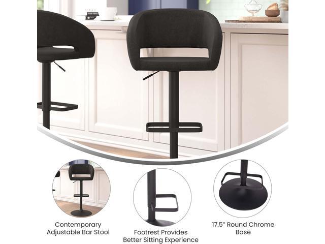 Taylor & Logan Jenna Adjustable 360 Swivel Bar Stool with Black Base in Charcoal Fabric