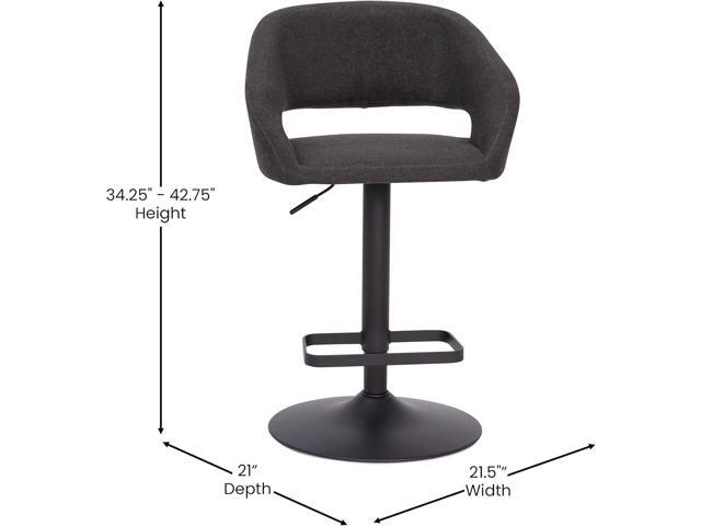 Taylor & Logan Jenna Adjustable 360 Swivel Bar Stool with Black Base in Charcoal Fabric