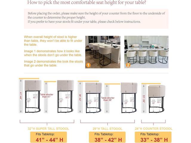 Modern Counter Height Linen Fabric Cream Upholstered Counter Stool, 29 Inch Kitchen Island Stool with Black Tubular Frame