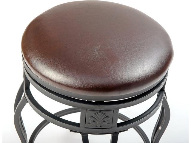 eHemco Swivel Metal Barstool with Faux Leather Seat, 24 Inches, Black, Set of 2