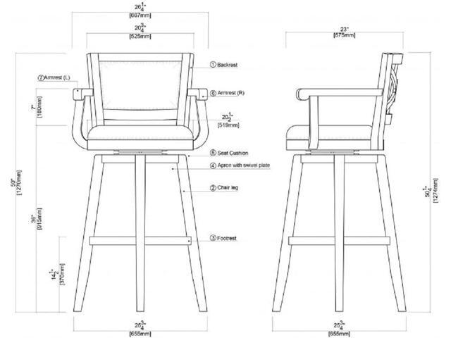 Boraam Broadmoor Extra Tall Swivel Bar Stool with Arms, Brown/Cappuccino