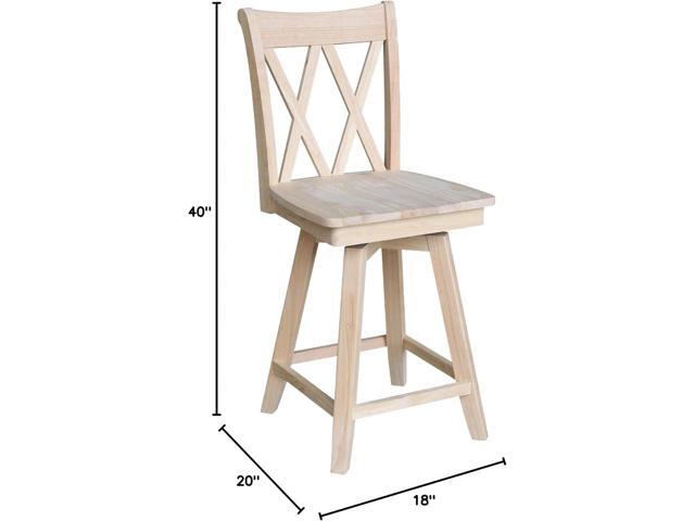 IC International Concepts, Double 'X' Back Counter Height Stool - With Swivel 24' Seat Height, 225lbs wt capacity, Solid Real Wood, Sturdy...