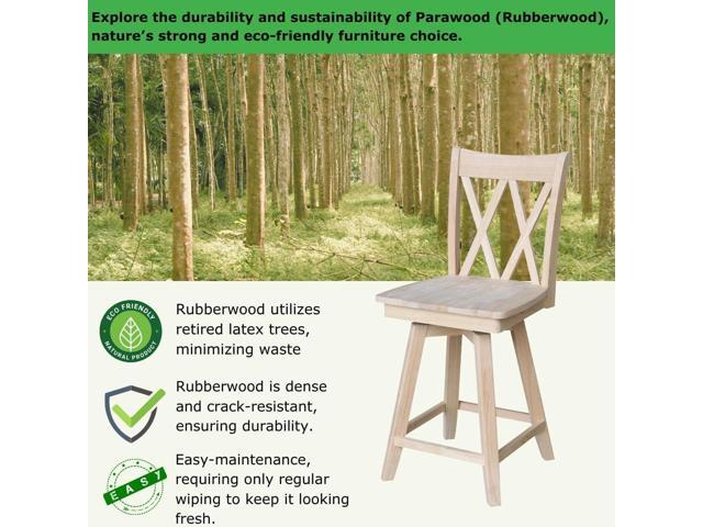IC International Concepts, Double 'X' Back Counter Height Stool - With Swivel 24' Seat Height, 225lbs wt capacity, Solid Real Wood, Sturdy...