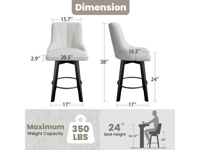 Swivel Bar Stools with Backs, 24' Counter Height Bar Stools, Fabric Upholstered Counter Bar Stools with Solid Wood Legs for Kitchen Island, Home...