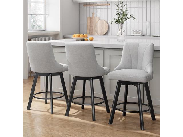 Swivel Bar Stools with Backs, 24' Counter Height Bar Stools, Fabric Upholstered Counter Bar Stools with Solid Wood Legs for Kitchen Island, Home...