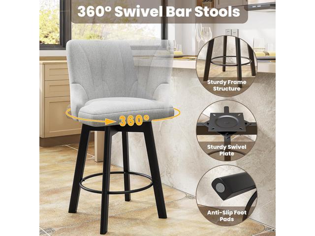 Swivel Bar Stools with Backs, 24' Counter Height Bar Stools, Fabric Upholstered Counter Bar Stools with Solid Wood Legs for Kitchen Island, Home...