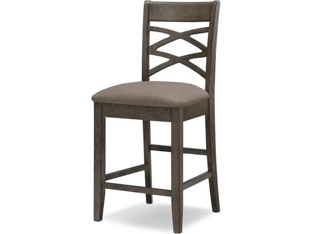 Leick Wood Double Cross Back Counter Height Barstool, Greystone Finish, Moss Heather Seat, Set of 2