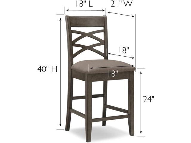 Leick Wood Double Cross Back Counter Height Barstool, Greystone Finish, Moss Heather Seat, Set of 2