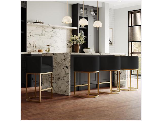 26' Modern Kitchen Counter Height Bar Stools,PU Leather Upholstered Barrel Barstools Covers with Backs,Island Chairs Bar stools Set of 4 with Metal...