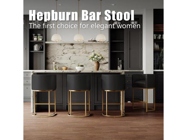 26' Modern Kitchen Counter Height Bar Stools,PU Leather Upholstered Barrel Barstools Covers with Backs,Island Chairs Bar stools Set of 4 with Metal...
