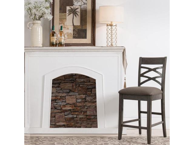 Leick Wood Double Cross Back Counter Height Barstool, Greystone Finish, Moss Heather Seat, Set of 2