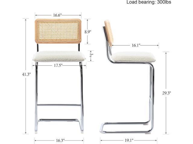 ONEVOG Boucle Rattan Bar Stools Set of 2, 29'' Bar Height Stools with Natural Cane Back, Solid Wood Frame Bar Chairs with Chrome Legs, Cantilevered...