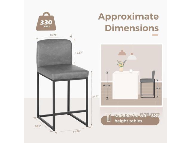 MAISON ARTS Faux Leather Bar Stools Set of 4, 24 Inch Counter Height Barstools with Back, Metal Legs, Footrest, Modern Upholstered Bar Chairs for...