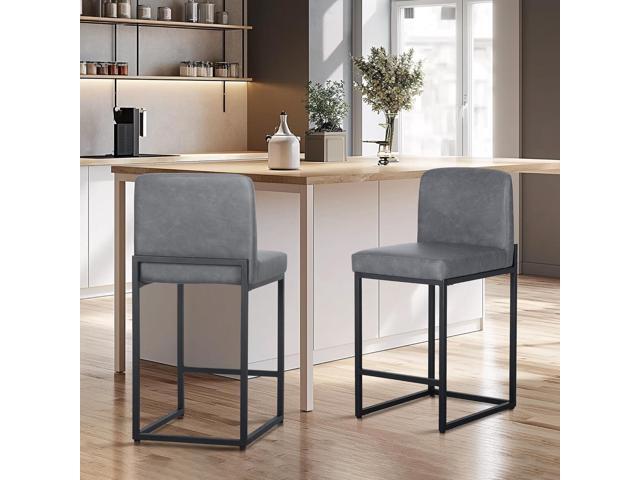 MAISON ARTS Faux Leather Bar Stools Set of 4, 24 Inch Counter Height Barstools with Back, Metal Legs, Footrest, Modern Upholstered Bar Chairs for...