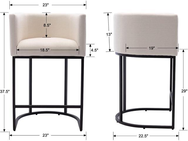 Contemporary Cream Linen Bar Stools Set of 3, 29' Upholstered Fabric Counter Height Barstools Kitchen Counter Island Stools with Black Metal Base