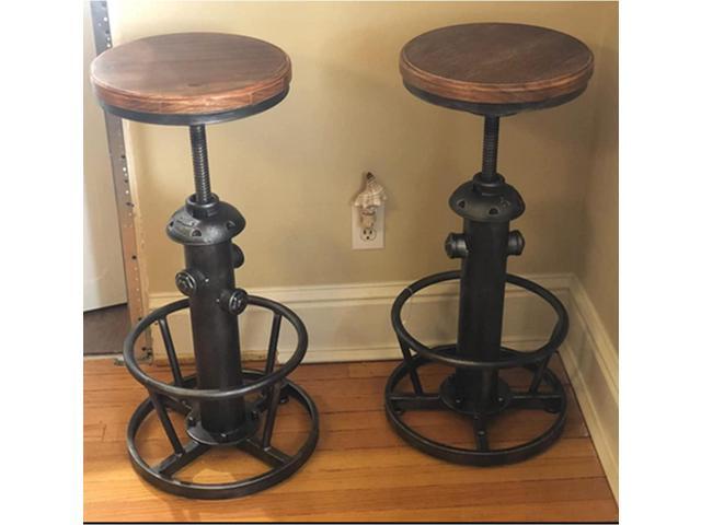 Industrial Bar Stools Kitchen Island Dining Chairs Swivel Wooden Seat Bar Counter Height Adjustable 25-31inch