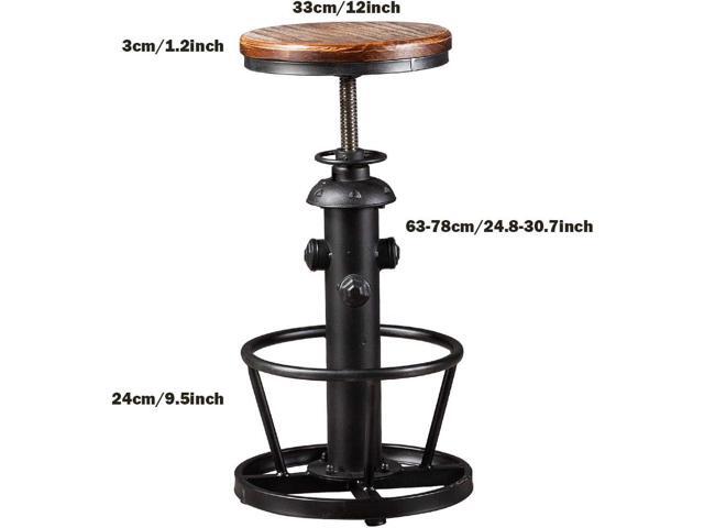 Industrial Bar Stools Kitchen Island Dining Chairs Swivel Wooden Seat Bar Counter Height Adjustable 25-31inch