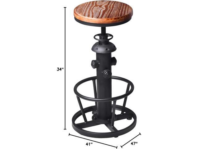 Industrial Bar Stools Kitchen Island Dining Chairs Swivel Wooden Seat Bar Counter Height Adjustable 25-31inch
