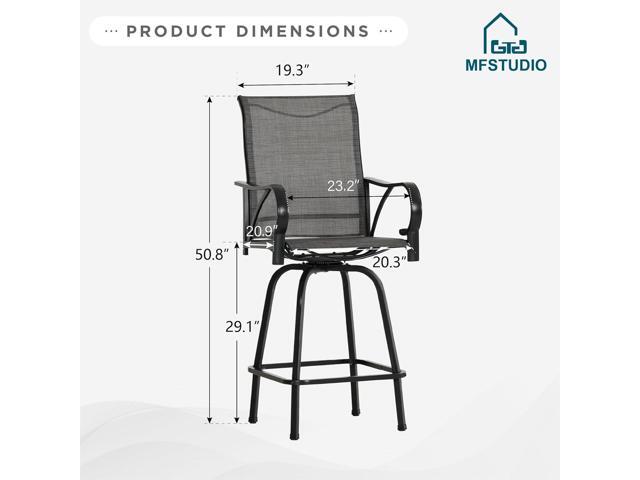 MFSTUDIO Outdoor Grey Bar Stools Set of 4, Patio Bar Height Sling Chair, Steel Frame All-Weather Resistant,Breathable Textilene Fabric, Grey