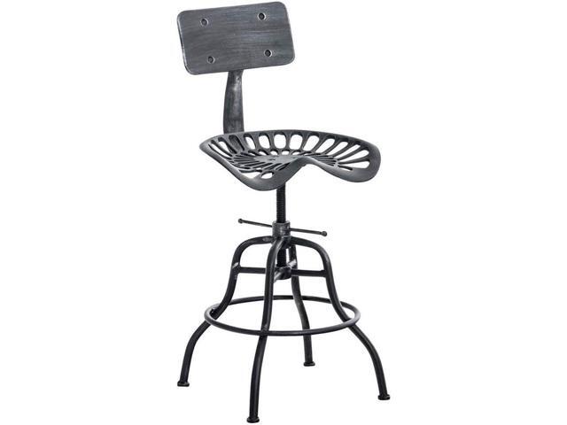 Diwhy Industrial Design Metal Adjustable Height Backrest Chair Vintage Tractor Saddle Bar Stool (Silver)