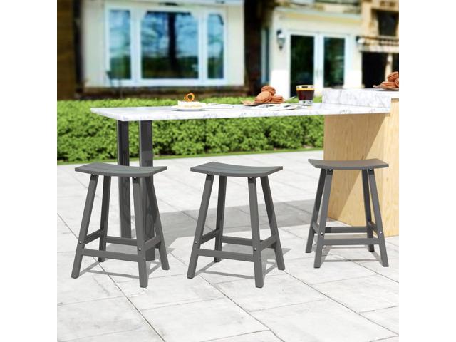 All-Weather Bar Stools Set of 3, 24' Height Outdoor Bar Stools, Adirondack Poly Patio Bar Stool for Patio, Deck, Kitchen Counter and Garden, Gray