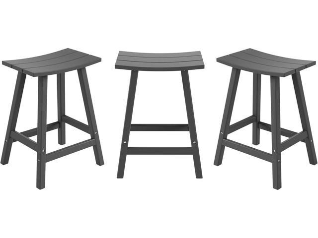 All-Weather Bar Stools Set of 3, 24' Height Outdoor Bar Stools, Adirondack Poly Patio Bar Stool for Patio, Deck, Kitchen Counter and Garden, Gray