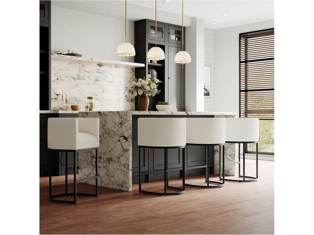 26' Modern Kitchen Counter Height Bar Stools,Fabric Upholstered Barrel Barstools Covers with Backs,Island Chairs Bar Stools Set of 4 with Metal...